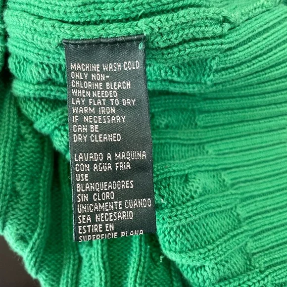 Lauren Ralph Lauren Green Cable Knit 1/4 Zip Sweater size Medium - Picture 6 of 6